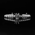 Bracciale da uomo con corona e perline di metallo grigio scuro con cordino regolabile - Colore Acciaio Corona con Zircone Nero