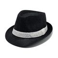 Cappello fedora nero a treccia con fascia bianca a contrasto per protezione solare estiva - M (56-58cm) / Nero