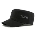Classic black cotton cadet cap with gray letter embroidery for sun protection - Black