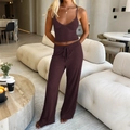 Zweiteiliges Damen-Yoga-Set in Dunkelbraun mit Camisole-Top und lockerer Kordelzug-Hose - S / Braun