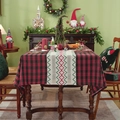Christmas table runner with red and green plaid borders and white embroidery patterns - 140x100CM / Gold Thread Red Plaid With Red Green Waves