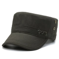Olive green army cap featuring canvas texture and metallic SPORTS side embroidery - Metal Label Army Green