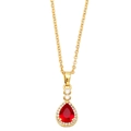 Élégant collier doré avec un pendentif en zircon rouge taille poire et halo de diamants - Rouge