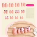 Franse kunstnagels set met luipaardprint en roze 3D bloemen, 24 stuks kit - 24-delige Doosset (2XG2-13752)