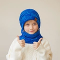 Blauwe gebreide wintermuts en nekwarmer set met ruitpatroon voor kinderen - 2-Delige Set (Muts + Sjaal) / Blauw