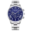 Men's business quartz watch with blue sunray dial and silver steel strap - Blue Dial Silver Hands Silver Band (Flat End)