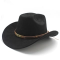 Cappello da cowboy nero classico con cinturino in pelle marrone e stemma a teschio - M (56-59cm) / Nero