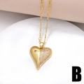 Golden heart pendant necklace with half-polished and half-zirconia pavé design - Gold Half-Pave Heart Style (B)