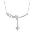S925 sterling silver ribbon bow necklace with square moissanite stone in silver finish - (s925 Silver + Moissanite Sn12855-55/1 Carat/6.5mm) / Chain Length 40cm + 5cm (extension Chain)