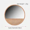 Specchio da parete nordico rotondo in legno da 40cm con cesto portaoggetti in rattan - Specchio da trucco stile stuoia di rattan 40CM