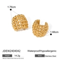 Golden stainless steel honeycomb ball ear clips with waterproof and anti-allergy features - Gold