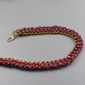Short 40cm braided bag strap with gold chain links and red blue beige cord - Old Version / Patterned Red
