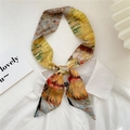 Artistic oil painting silk scarf styled as a necktie on a crisp white shirt collar - 6x105cm / Golden Eye