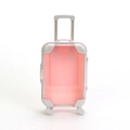 Pink transparent mini suitcase organizer with white frame and rolling wheels for storage - Pink