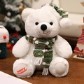 White polar bear plush toy with red knitted Christmas scarf and Merry Christmas embroidery - Style B - Christmas Hat & Green Scarf