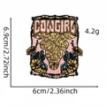 Western style cowgirl skull embroidered patch with dimensions 6.9cm x 6cm on white background - Cowgirl Bull Skull