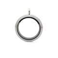 Silver round stainless steel locket pendant with double-sided transparent glass - 38mm Silver Color - Screw Open