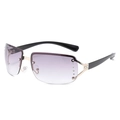 Randlose Y2K-Sonnenbrille mit lila Verlaufsgläsern und funkelnden Strass-Verzierungen - Goldener Rahmen Verlauf Grau Glas Schwarze Bügel