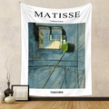 Detail of Matisse blue abstract art tapestry hanging on a minimalist beige wall décor - Gt517-13