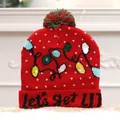 Red Christmas knit hat with LED colorful lights and let's get LIT text design - Let's get LIT Pattern