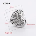 Detailed specs of S925 silver hollow heart bead with star patterns and 21mm dimensions - VZ459 Hollow Heart Platinum