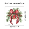 Détail d'autocollant Noël 29cm avec nœud rouge, pommes de pin et cloches dorées décor - Noeud de Noël Pomme de Pin / 29x29cm