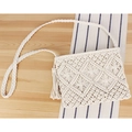 White macramé cotton woven shoulder bag with long side tassels and braided strap - Handheld/Crossbody Dual-use / White