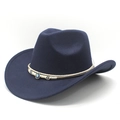 Detail of dark blue felt hat with woven band and blue evil eye charms decoration - M(56-59CM) / Navy Blue