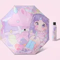 Pink manual reverse umbrella with cute cartoon girl and unicorn illustration - Manual Inverted - Sweetheart Girl [Reflective Strip]