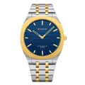 Business men's ultra-thin square watch with octagonal gold bezel and steel strap - Two-tone Gold / Blue Dial