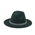 Detail of dark green wool fedora featuring a decorative thick grey chain hatband - Dark Green(08)