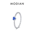 Anello elegante in argento 925 con cuore in smalto blu e design a corda intrecciata - US-5 / Blu