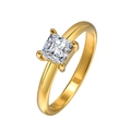 Adjustable 18K gold stainless steel open ring with a square white zircon stone - US Size 6 / Gold/Square White Zirconia (RC-611GW)