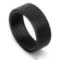 Unisex black mesh woven titanium steel ring in a wide band minimalist watch strap style - Black / US 11