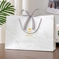 Elegant grey marble gift bag with silver handle and silk ribbon bow decoration - Cyan Grey Heart Marble