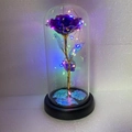 Preserved purple gradient rose in glass dome with LED fairy lights and black base - Purple Rose