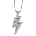 Hiphop silver lightning bolt pendant necklace with twist chain and sparkling crystals - Silver Full Rhinestone Lightning Necklace-XL0070