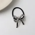 Silver bow alloy hair tie with high-elastic black rubber band for women - 18# Bowknot Silver