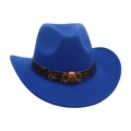 Kids bright blue felt cowboy hat featuring a leather strap with bronze skull emblem - Adult (56-58CM) / Royal Blue