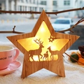 Star-shaped wooden Christmas LED lamp featuring a warm reindeer family silhouette - Star Lamp - Elk Design