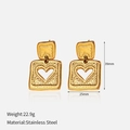 Square gold stainless steel earrings with hollow heart and hammered texture detail - Gold Hollow Heart Square Hoops