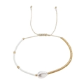Bohemian gold and white beaded bracelet with baroque pearl and adjustable drawcord - White Gold Stitching Baroque Pearl (MI-B210106A)