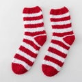 Cozy red and white striped coral fleece Christmas socks in soft plush warm material - One Size / Red and White Striped