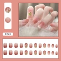 Sweet pink gradient press-on nails with tulip flower patterns and white dot accents - R728 Gradient Tulip