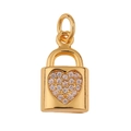 Detailed view of heart-shaped gold pendant with inlaid crystals on white background - Heart Lock (P09-2)