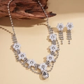 Silver flower jewelry set with pearl water drop pendant necklace and tassel earrings - 2-Piece Necklace & Earrings Set / Silver