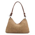Minimalist straw woven crossbody bag with brown leather knotted strap for summer beach vacation - Brown