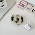 Custodia per auricolari rotonda in peluche bicolore bianco e nero con gancio - Stampa Mucca Bianca e Nera