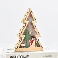 Lighted wooden Christmas ornament with snowman and green tree on a welcome book base - Triangular Snowman LED Light