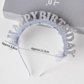 Silver Happy Birthday headband with sequins and grey mesh, 11.3cm inner diameter size - Silver Glitter Felt Mesh Headband